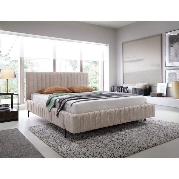 Béžová čalouněná dvoulůžková postel s úložným prostorem s roštem 180x200 cm Plissa – ELTAP-image-1