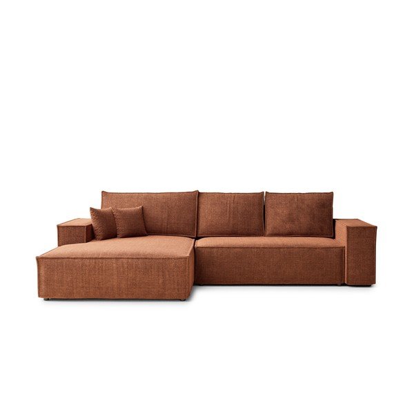 Žinylková rozkládací/s úložným prostorem rohová pohovka v měděné barvě (levý roh/s lenoškou) Maze – Maison de Rêve