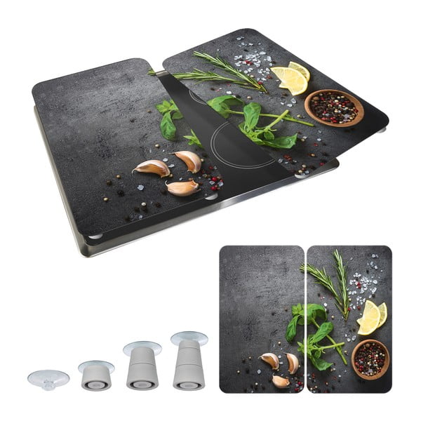 Sada 2 šedých skleněných krytů na sporák Wenko Universal Herbs-image-2