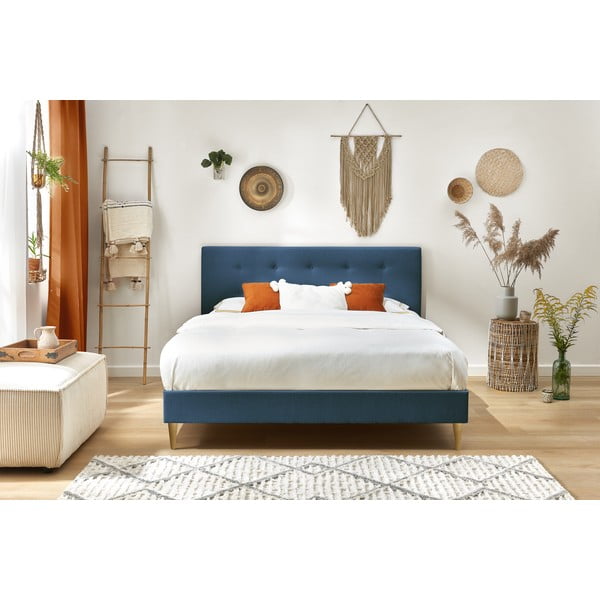 Modrá čalouněná dvoulůžková postel s roštem 180x200 cm Rory – Bobochic Paris-image-4