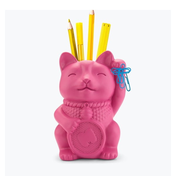 Růžový stojan na tužky Just Mustard Lucky Cat