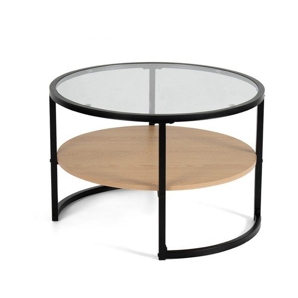 Černý/v přírodní barvě kulatý konferenční stolek v dekoru dubu ø 68 cm Zanu – Bonami Essentials