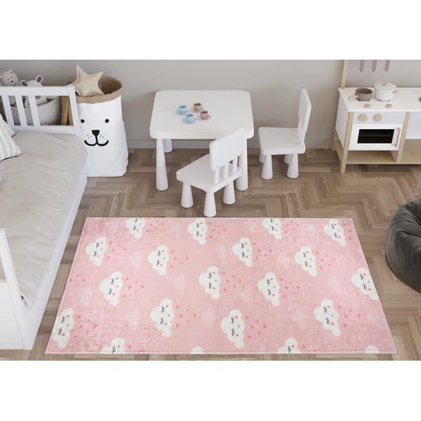 Světle růžový pratelný dětský koberec 80x120 cm Pink Clouds – Vitaus-image-1