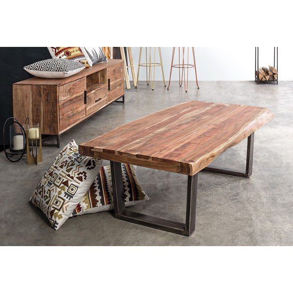 Černý/v přírodní barvě konferenční stolek s deskou z akácie 70x120 cm Elmer – Bizzotto-image-4