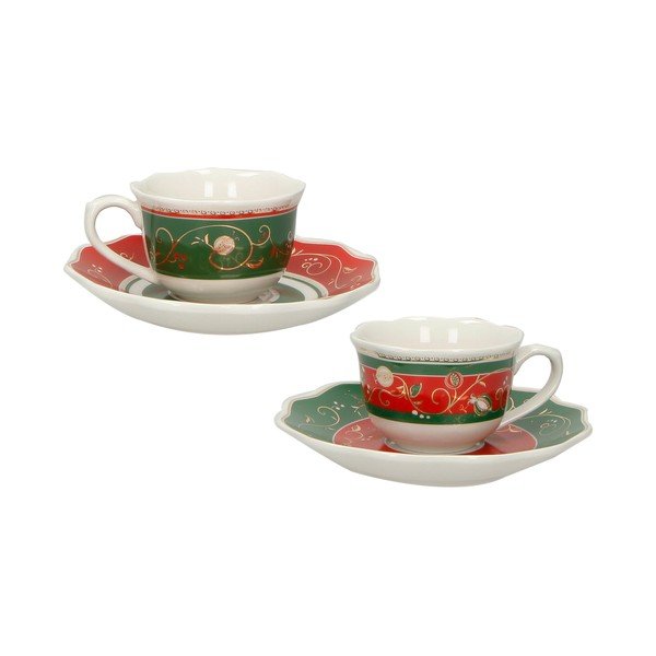 Sada 2 porcelánových šálků s podšálky Brandani Tempo di Festa Set