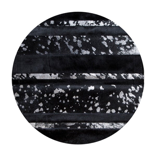 Kožený koberec s detaily stříbrné barvy Pipsa Stripes, ⌀  100 cm