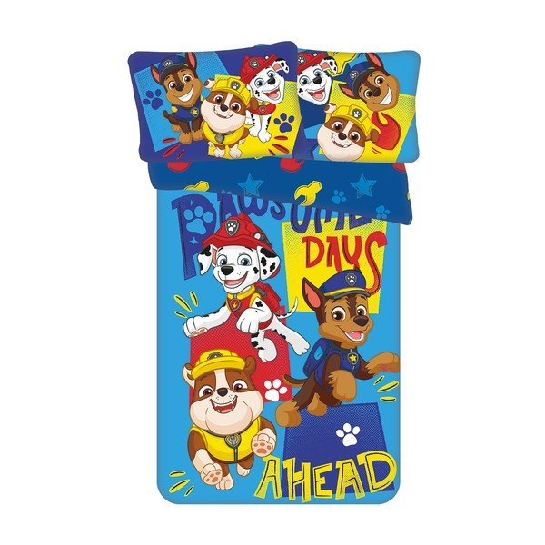 Modré bavlněné dětské povlečení do postýlky 100x135 cm Paw Patrol "Pawsome days ahead" – Jerry Fabrics