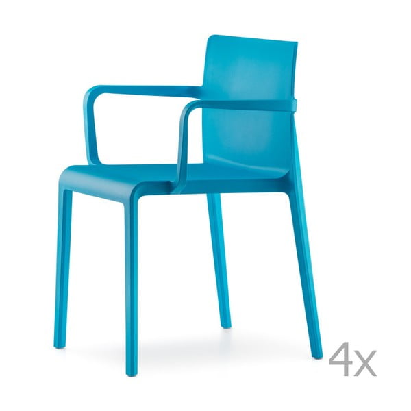 Sada 4 modrých  jídelních židlí s područkami  Pedrali Volt