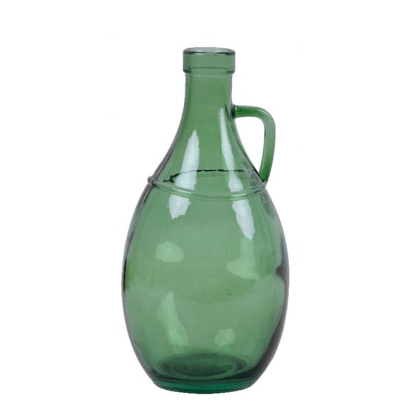 Zelená skleněná váza s uchem z recyklovaného skla Ego Dekor, výška 26 cm