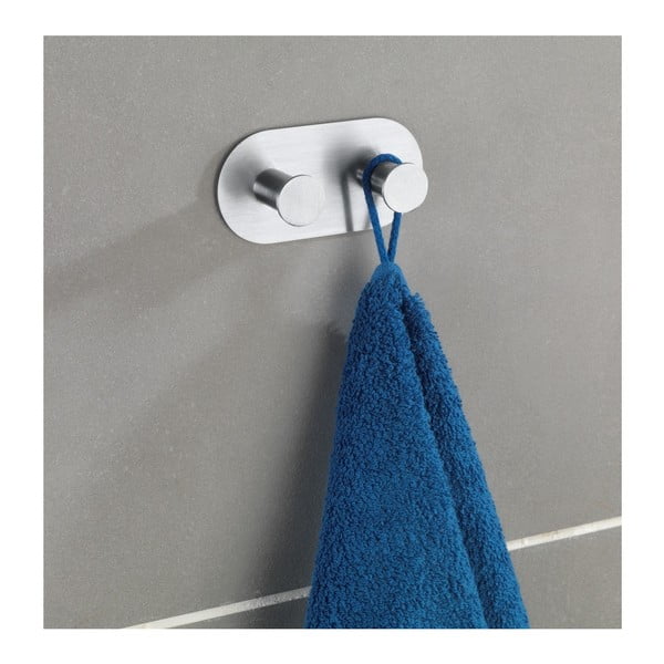 Dvojitý samodržící nástěnný háček ve stříbrné barvě Wenko Cona Duo-image-3