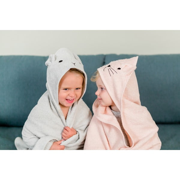 Šedá bavlněná dětská osuška s kapucí 76x76 cm Rabbit – Kindsgut-image-1