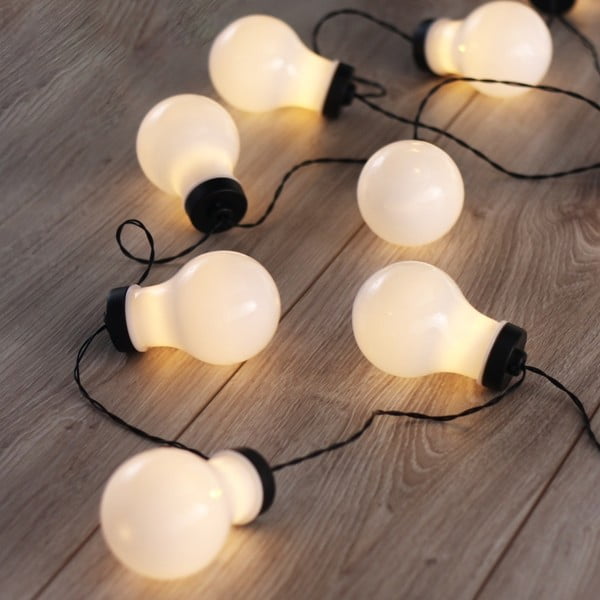 Černý LED světelný řetěz ve tvaru žárovek DecoKing Bulb, 10 světýlek, délka 2,2 m