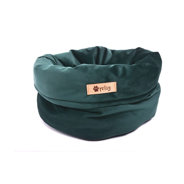 Tmavě zelený sametový pelíšek ø 40 cm Basket Royal - Petsy