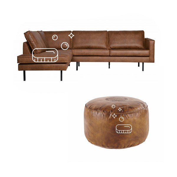 Mokré pěnové čištění a výživa pětimístné pohovky a taburetu s koženým čalouněním