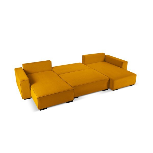 Žlutá manšestrová rozkládací pohovka do "U" Mazzini Sofas Azalea-image-3