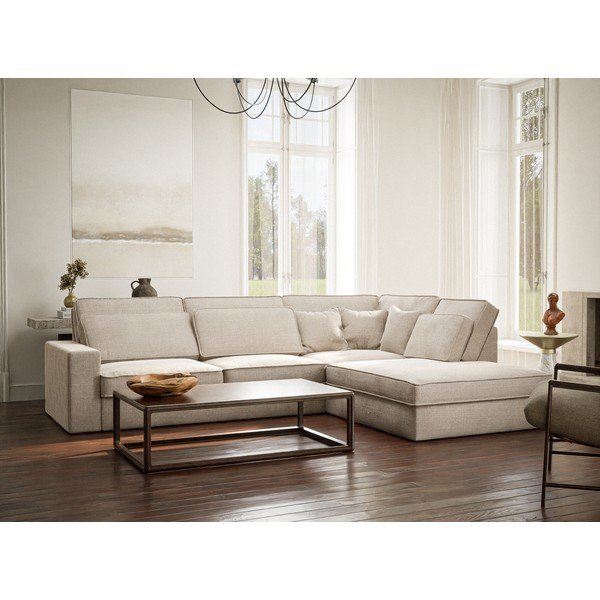 Krémová žinylková rohová pohovka (pravý roh/do L) Kirou – Maison de Rêve-image-1