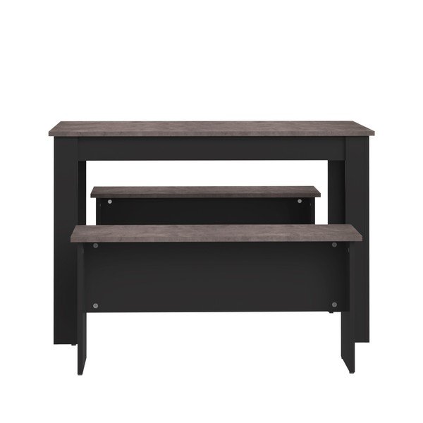 Set černého jídelního stolu a 2 lavic s deskou v dekoru betonu TemaHome Nice-image-3