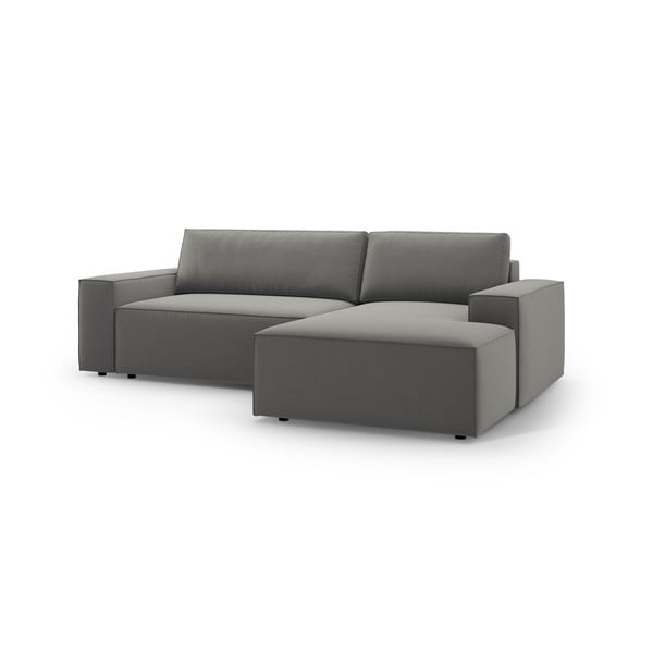 Světle šedá sametová rozkládací rohová pohovka s úložným prostorem (pravý roh/s lenoškou) Jodie – Micadoni -image-2