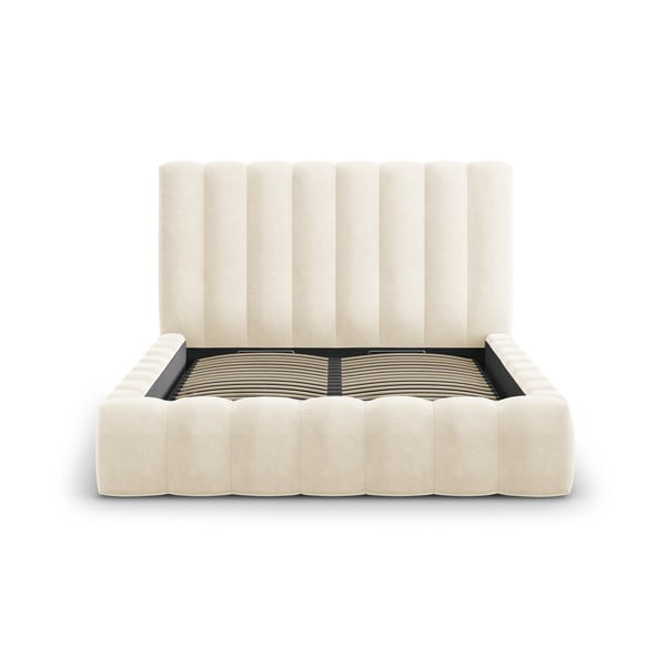 Béžová čalouněná dvoulůžková postel s úložným prostorem s roštem 200x200 cm Kelp – Micadoni Home-image-2