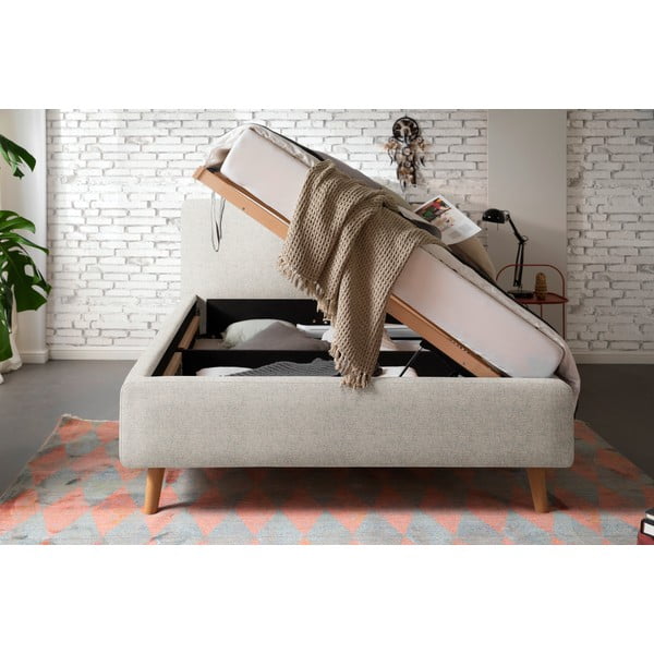 Béžová čalouněná dvoulůžková postel s úložným prostorem s roštem 140x200 cm Mattis – Meise Möbel-image-3