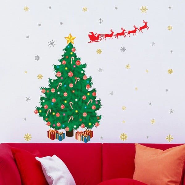 Samolepka na zeď Walplus Santas Sleigh Christmas Tree