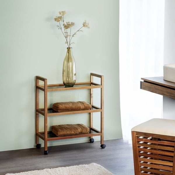 Černý/v přírodní barvě koupelnový regál z masivu akácie 65x76,5 cm Fondi – Wenko-image-1