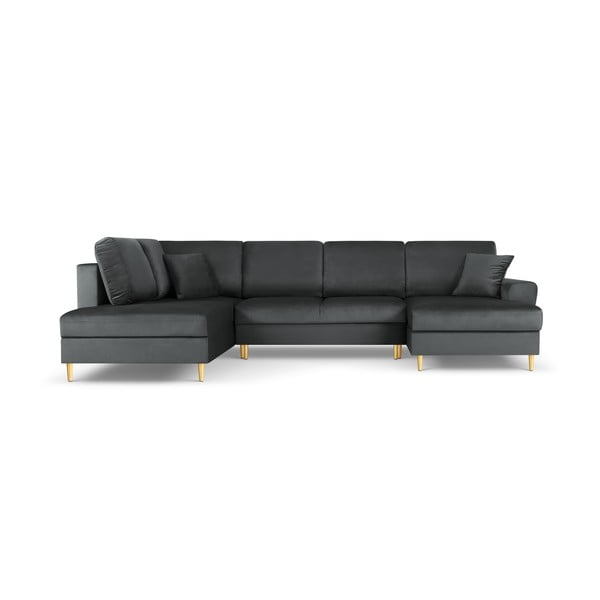 Tmavě šedá sametová rozkládací/s úložným prostorem rohová pohovka (levý roh/do "U") Kyoto – Cosmopolitan Design