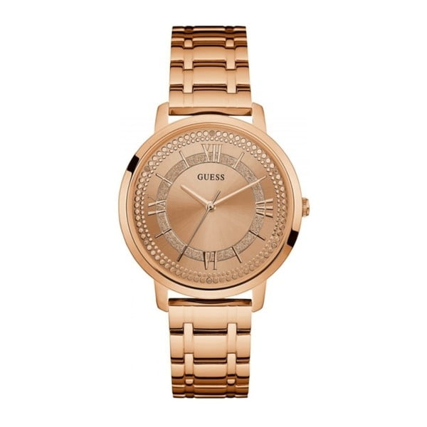 Dámské hodinky v růžovozlaté barvě s páskem z nerezové oceli Guess W0933L3
