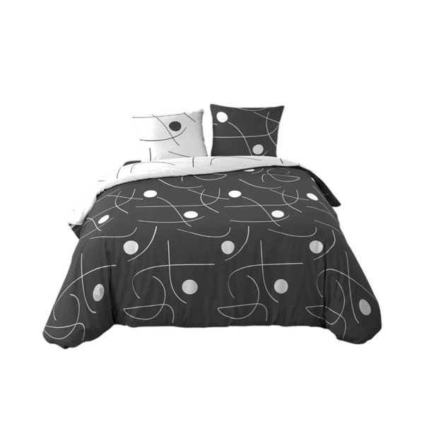 Bílé/tmavě šedé 3dílné povlečení na dvoulůžko/prodloužené z mikrovlákna 240x220 cm Sonate – douceur d'intérieur