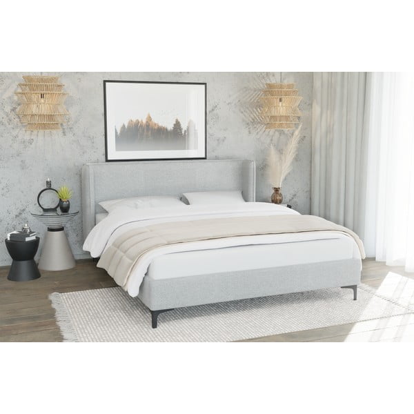 Šedá čalouněná dvoulůžková postel s roštem 200x200 cm Basti – Ropez-image-1