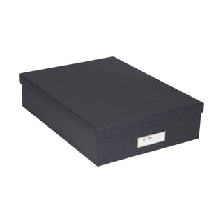Tmavě šedý úložný box se jmenovkou na dokumenty Bigso Box of Sweden Oskar, velikost A4
