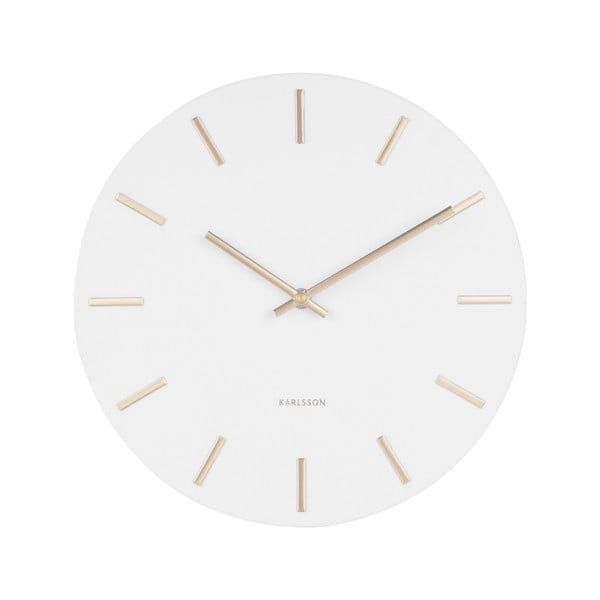 Bílé nástěnné hodiny s ručičkami ve zlaté barvě Karlsson Charm, ø 30 cm