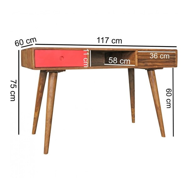 Pracovní stůl s červenou zásuvkou z masivního sheeshamového dřeva Skyport REPA-image-4