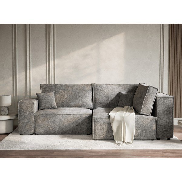 Šedá žinylková rozkládací/s úložným prostorem rohová pohovka (pravý roh/do L) Tonga – Maison de Rêve-image-1