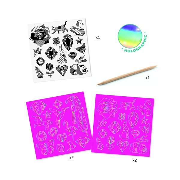 Sada 4 vyškrabávacích obrázků Djeco Rainbow Ornaments-image-1