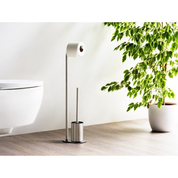 Stojan na toaletní papír se štětkou z nerezové oceli v matně stříbrné barvě Levante – Wenko-image-1