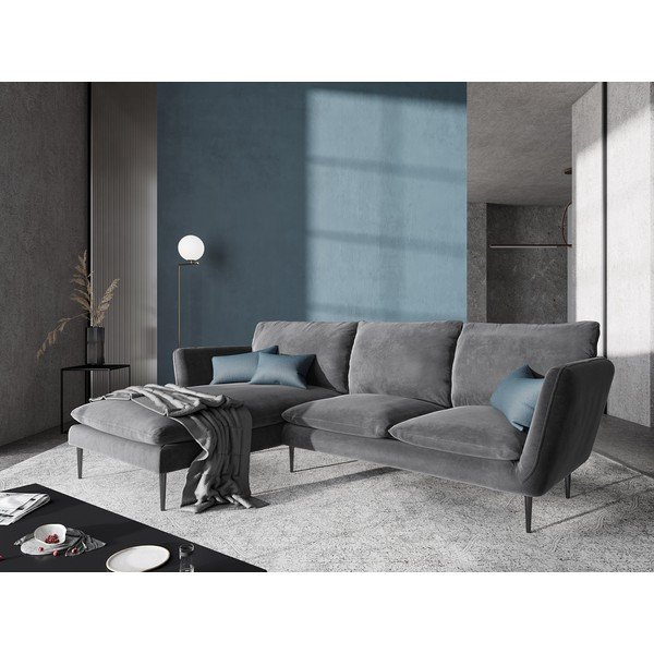 Světle šedá sametová rohová pohovka Mazzini Sofas Acacia, levý roh-image-1