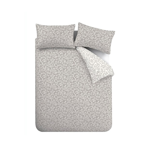 Šedé flanelové povlečení na jednolůžko 135x200 cm Grace Floral Leaf – Catherine Lansfield-image-2