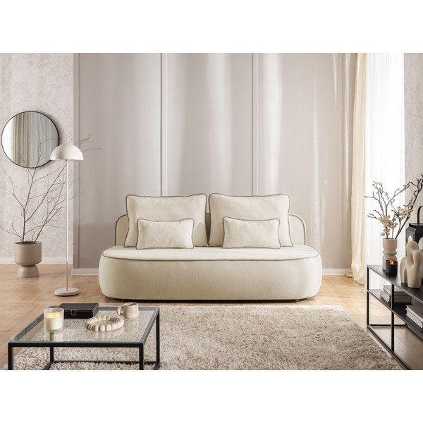 Béžová/taupe sametová rozkládací/s úložným prostorem pohovka 210 cm Saga – Ropez-image-2