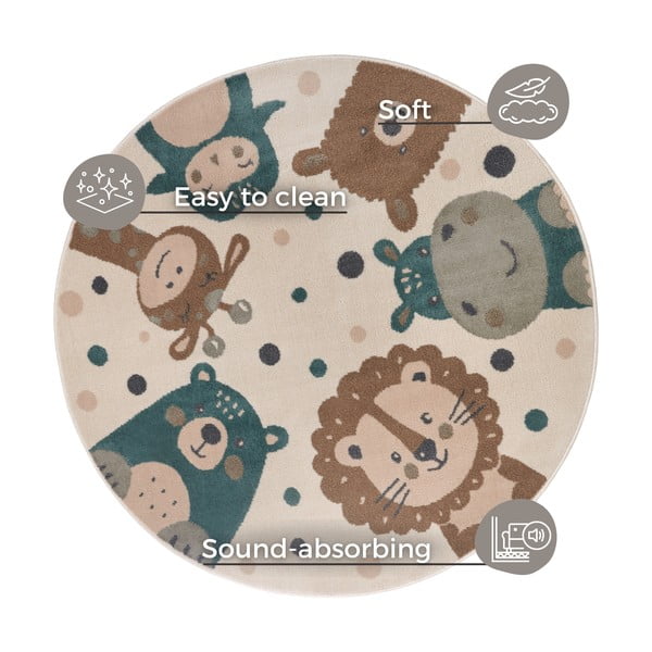 Béžový dětský koberec ø 140 cm Animal Party – Hanse Home-image-4