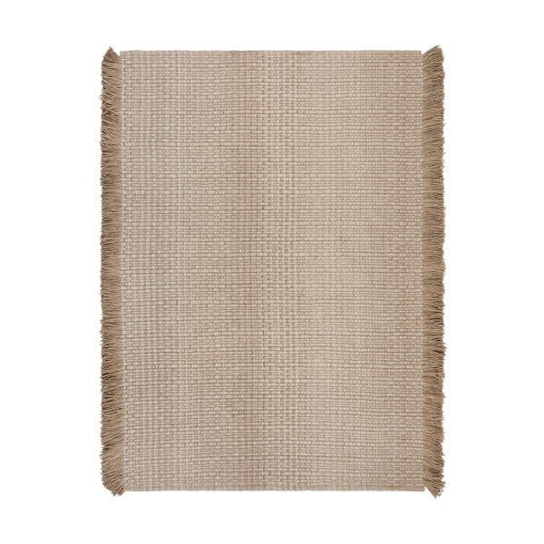 Béžový ručně tkaný koberec s příměsí vlny 120x170 cm Rene Fringed Ribbed – Flair Rugs