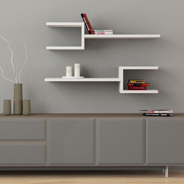 Sada 2 bílých nástěnných polic Fork-image-1