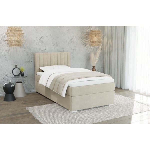 Béžová čalouněná jednolůžková postel s úložným prostorem s roštem 80x200 cm Bunny – Ropez-image-1