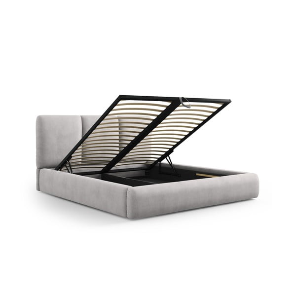 Světle šedá čalouněná dvoulůžková postel s úložným prostorem s roštem 180x200 cm Brody – Mazzini Beds-image-3