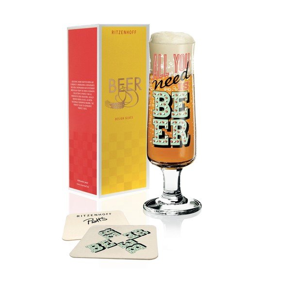 Set pivní sklenice z křišťálového skla a 5 podtácků Ritzenhoff Potts, 390 ml-image-1