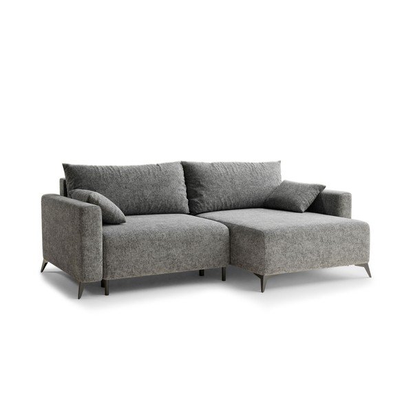 Šedá žinylková rozkládací/s úložným prostorem rohová pohovka (pravý roh/s lenoškou) Leon – Maison de Rêve