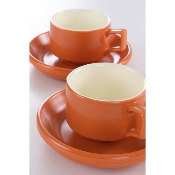 Oranžové keramické šálky v sadě 4 ks s podšálkem 300 ml Thelma – Jotex-image-2