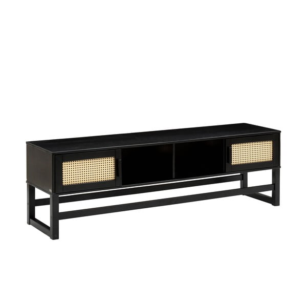 Černý TV stolek z borovicového dřeva s ratanovými dvířky Støraa Jolene-image-1