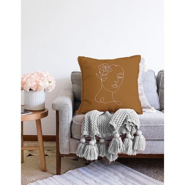 Oranžovohnědý povlak na polštář s příměsí bavlny Minimalist Cushion Covers Chenille, 55 x 55 cm-image-2