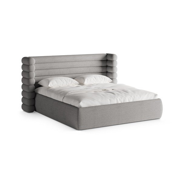 Šedá čalouněná dvoulůžková postel s úložným prostorem s roštem 200x200 cm Mount – Micadoni 